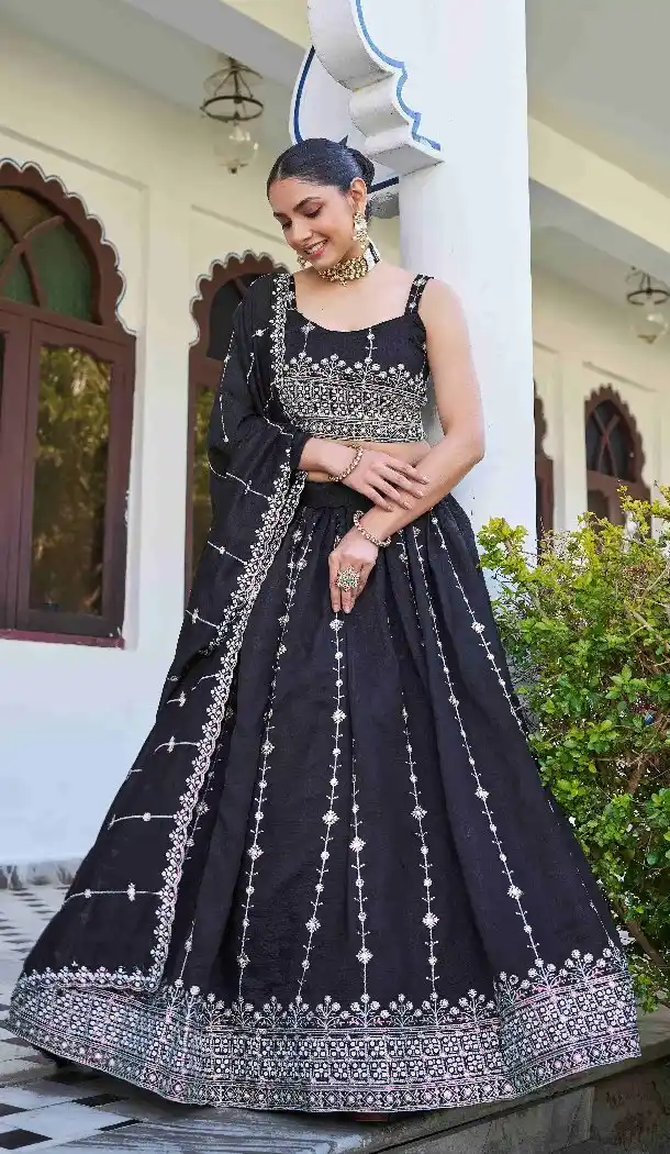 Blue Silk Lehenga Choli with Thread & Sequin Work - 15132220981