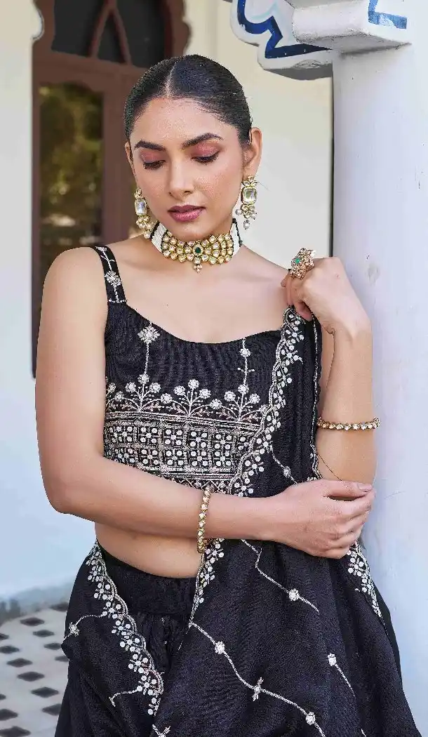 Blue Silk Plus Size Designer Lehenga Choli with Sequin Work - 15132220981