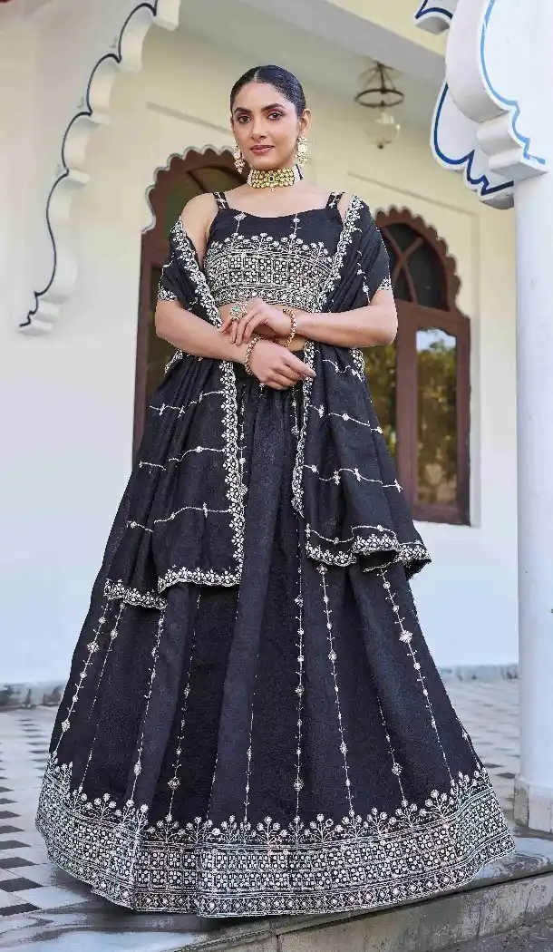 Blue Silk Lehenga Choli with Thread & Sequin Work - 15132220981