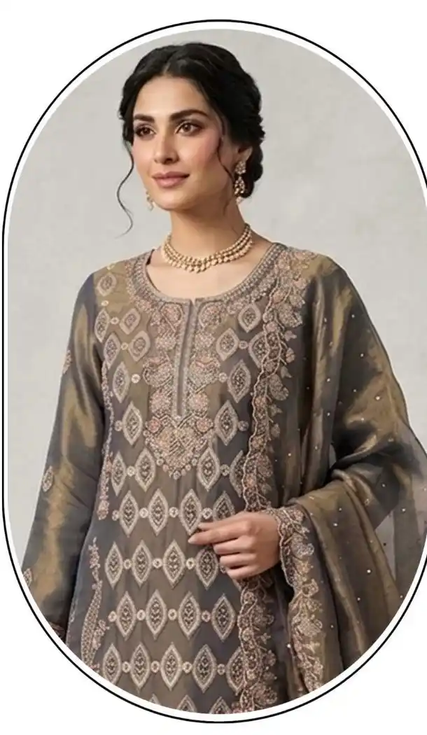 Plus Size Mehendi Silk Salwar Suit with Embroidery Work 15164221192
