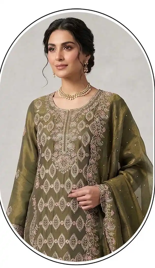 Green Silk Embroidered Salwar Kameez for Women Plus Size 15164221193