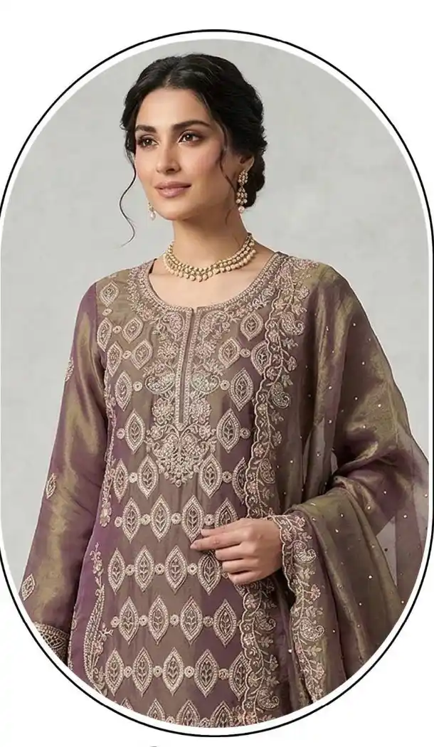 Mauve Embroidery Work Silk Salwar Suit - 15164221194