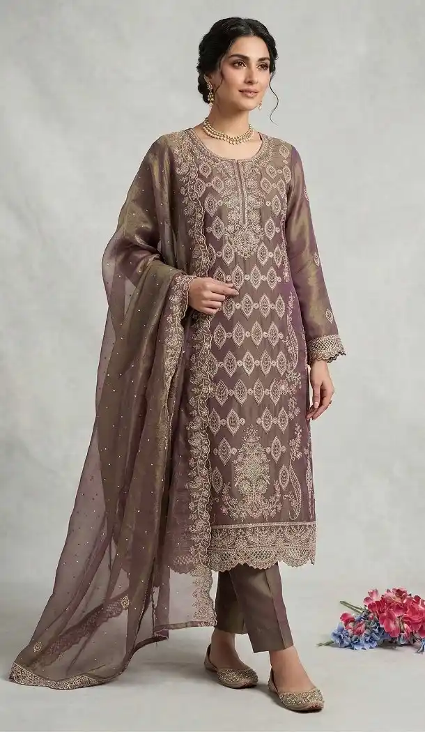 Mauve Embroidery Work Silk Salwar Suit - 15164221194