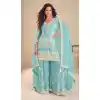 Sky Blue Embroidered Chinon Palazzo Suit for Women 15167221202