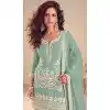 Plus Size Green Chinon Palazzo Suit for Women with Embroidery 15167221204