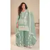Graceful Green Palazzo Suit in Chinon with Embroidery 15167221204