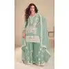 Plus Size Green Chinon Palazzo Suit for Women with Embroidery 15167221204