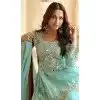 Sky Blue Embroidered Shimmer Palazzo Suit for Plus Size Women 15168221206