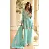 Sky Blue Embroidered Shimmer Palazzo Suit for Plus Size Women 15168221206