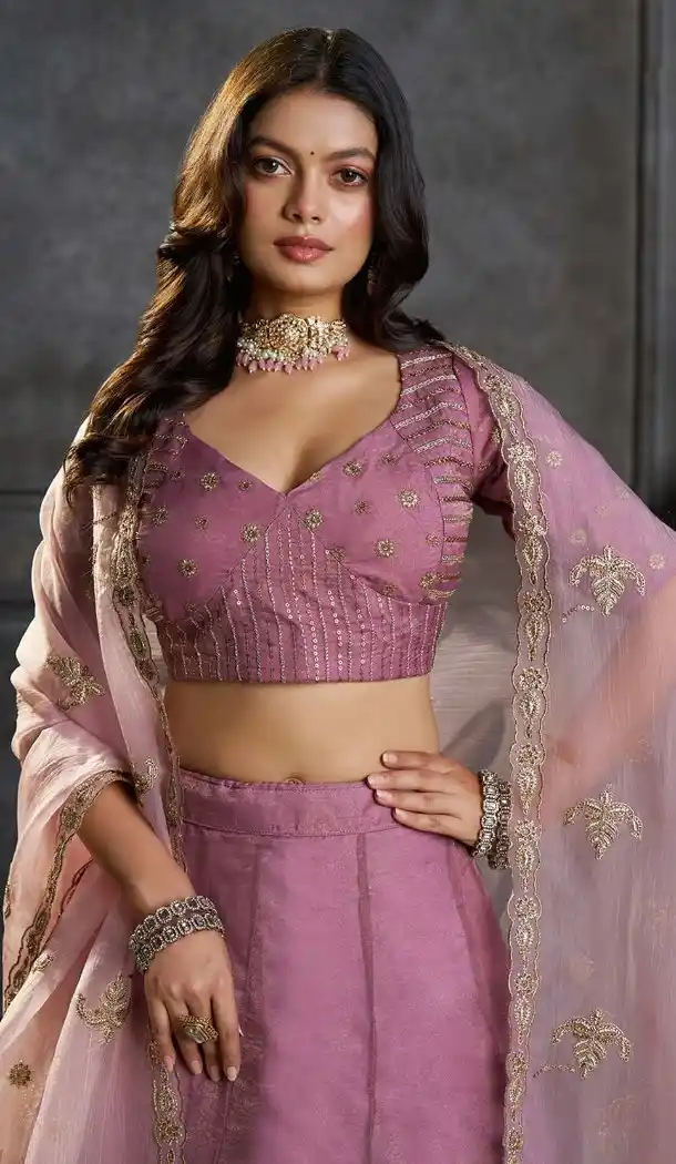 Purple Organza Plus Size Lehenga Choli with Embroidery 176182484