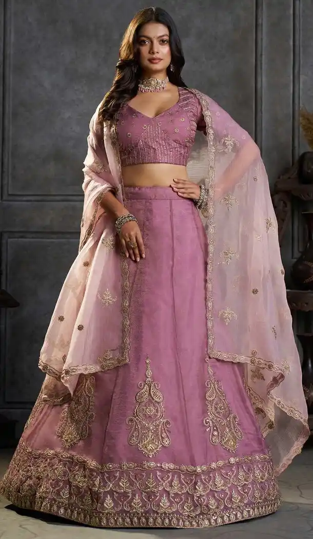 Purple Organza Designer Lehenga Choli with Embroidery Work 176182484