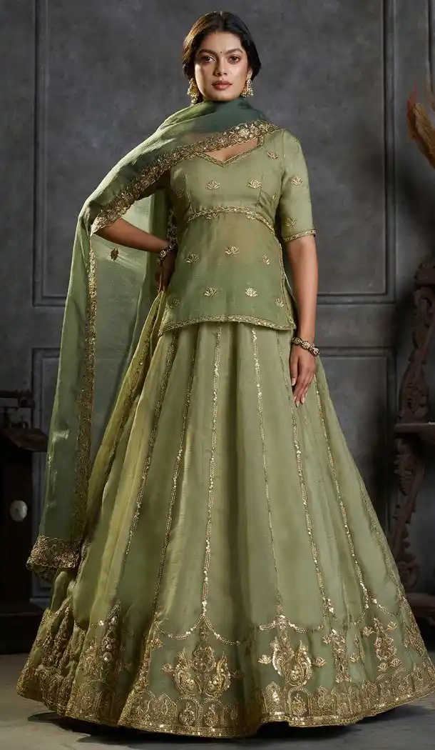 Pista Green Embroidered Organza Lehenga Choli for Women 176182485