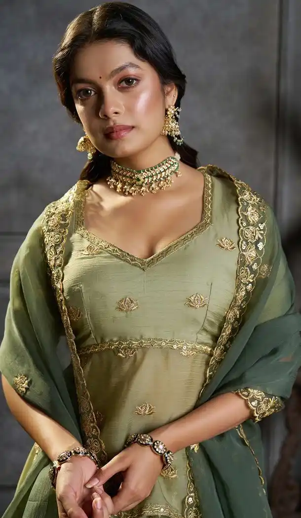 Pista Green Embroidered Organza Plus Size Lehenga Choli 176182485
