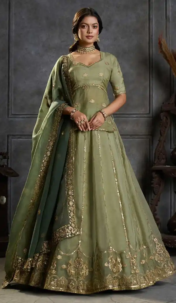 Pista Green Embroidered Organza Lehenga Choli for Women 176182485