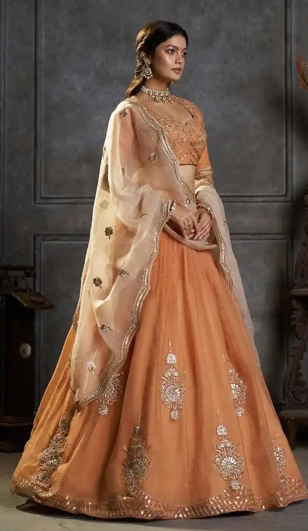 Rust Organza Lehenga Choli with Designer Embroidery 176182486