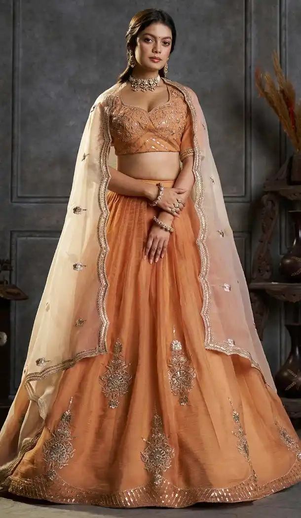 Rust Organza Lehenga Choli with Designer Embroidery 176182486