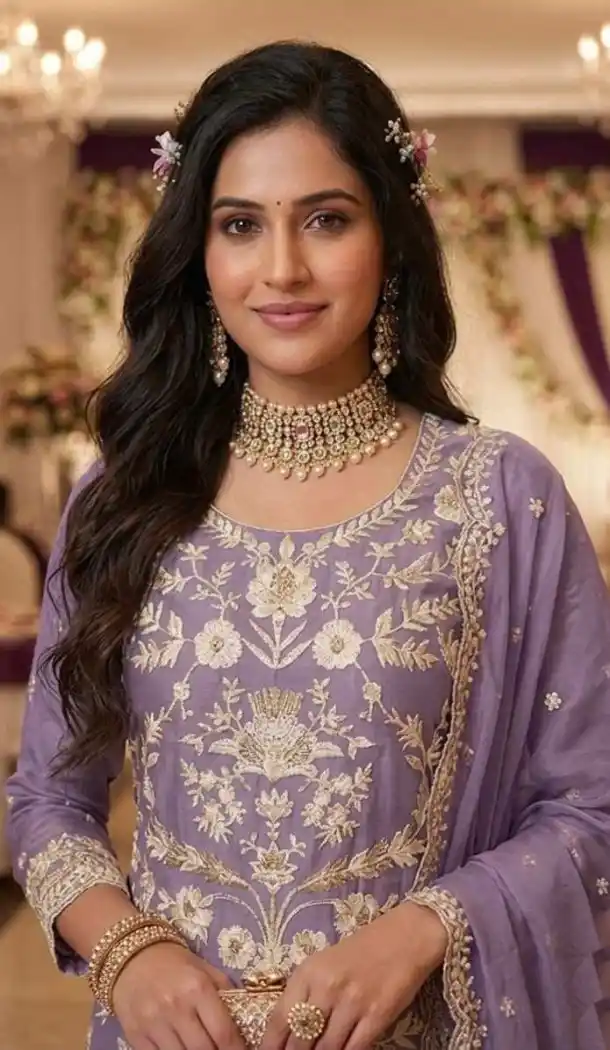 Purple Organza Plus Size Salwar Suit with Chikankari Work 15170221210