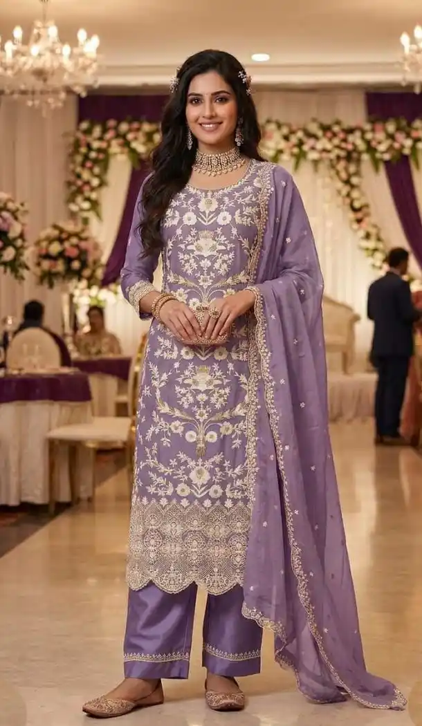 Purple Organza Plus Size Salwar Suit with Chikankari Work 15170221210