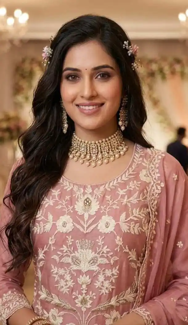 Pink Organza Salwar Suit with Sequin Work 15170221211