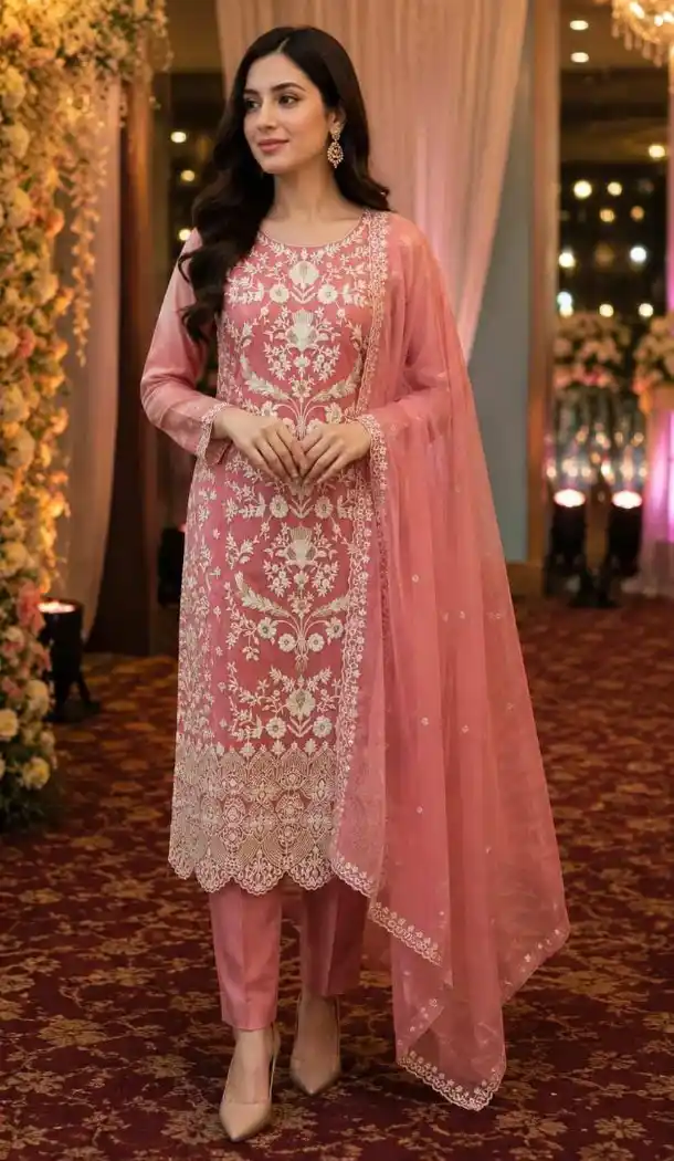 Pink Organza Salwar Suit with Sequin Work 15170221211