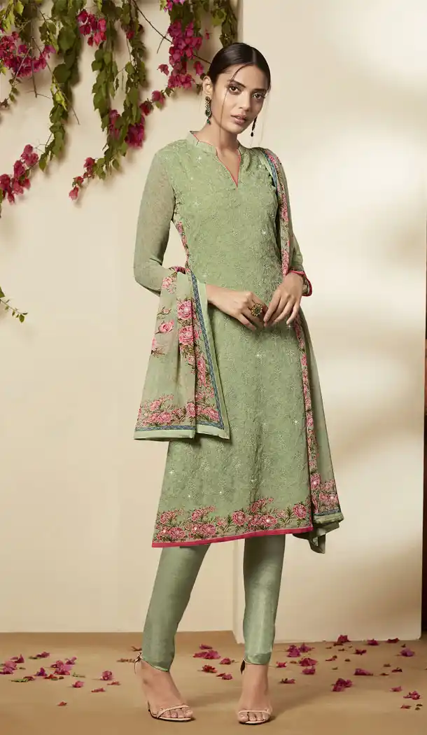 Exclusive Green Color Pakistani PartyWear Embroidery Suit|FHKF13505694