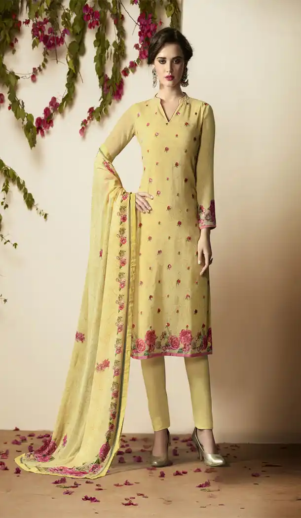 Exclusive Yellow Color Pakistani PartyWear Embroidery Suit|FHKF13505695