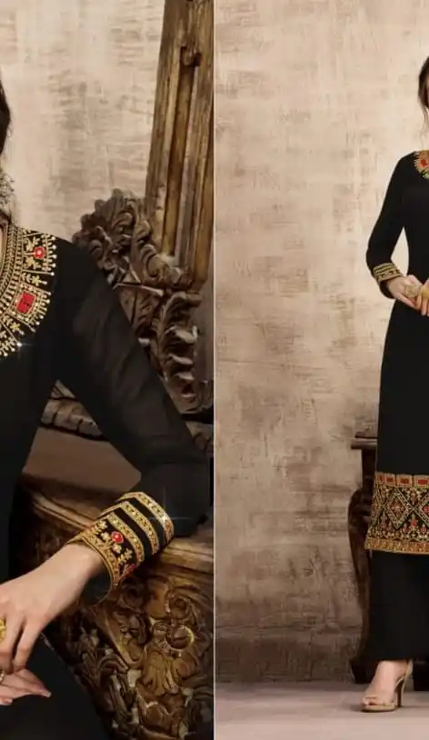 Black Color Party Wear Churidar Suit | FH617889596