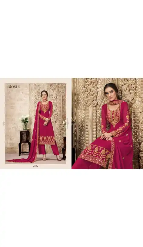 A Line Crystals Stones Work Salsa Red Color Party Wear Churidar Suit | FH617889601