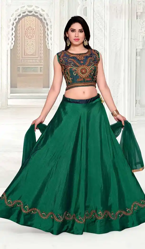 Green Color Net with Slub Silk based Designer Party Wear Lehenga Choli | FHKF13615802
