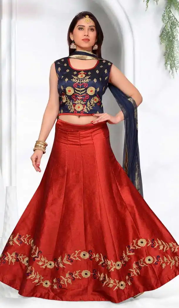 Blue and Maroon Color Net with Satin Slub Silk based Designer Party Wear Lehenga Choli | FHKF13615813
