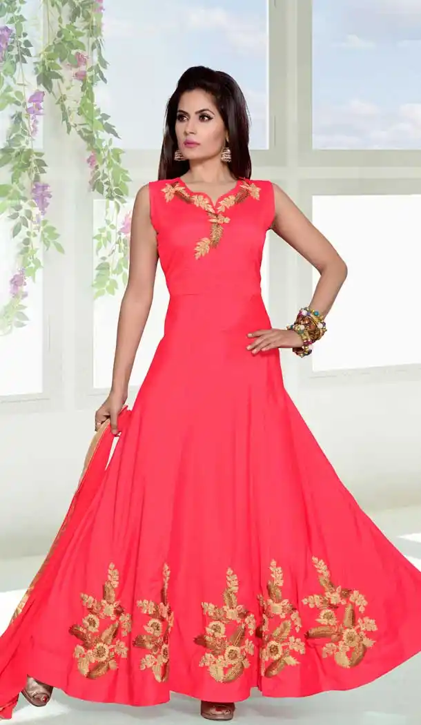 A Line Crystals Stones Work Yometto Color Party Wear Slub Silk | FHKF13625821