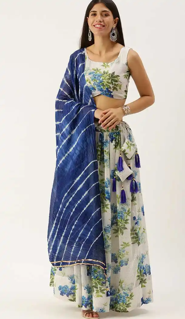 White Blue Color Georgette Printed Traditional Party Wear Lehenga Choli -2985143589