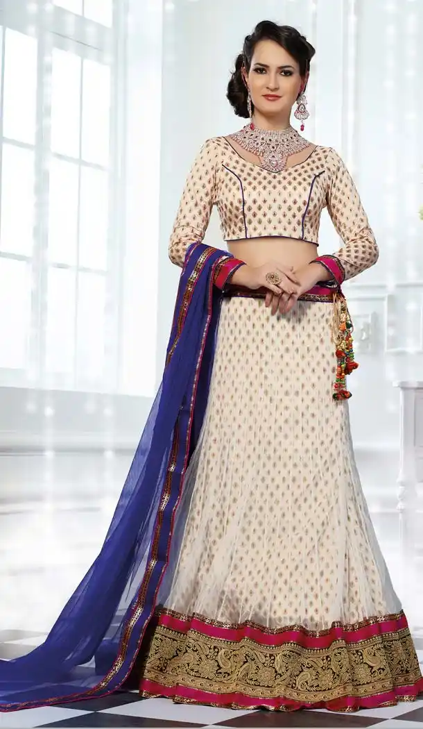 Women's Off White Color Pretty Mermaid Cut Lehenga Choli With Lace Work Dupatta