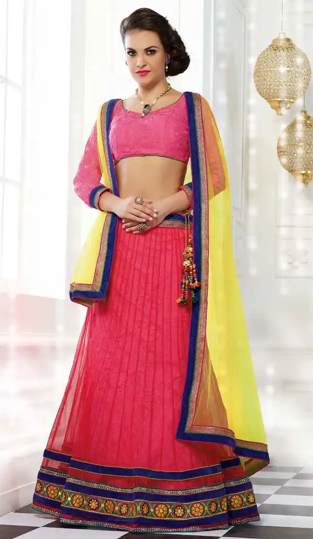 Women's Pretty Mermaid Cut Lehenga Style in Net Fabric With Lace Work Dupatta