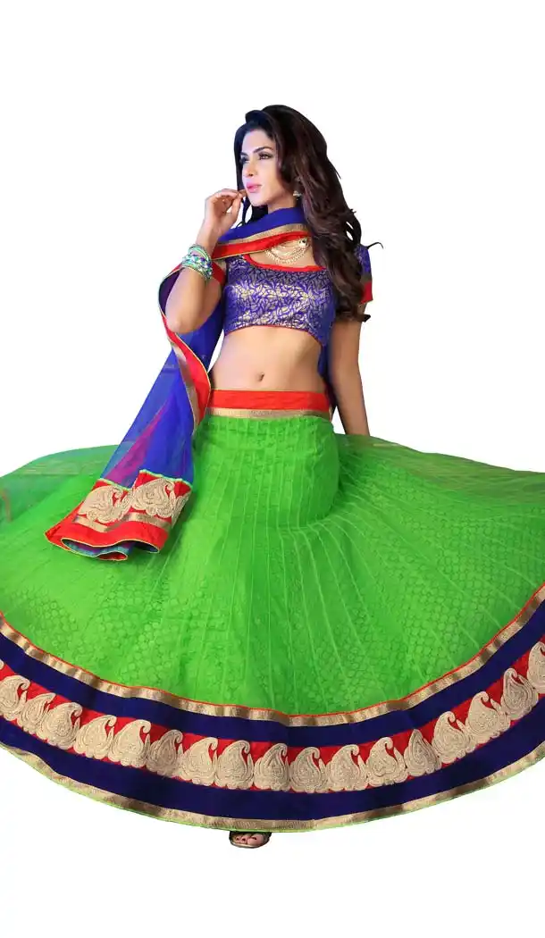 Women's Pretty Circular Lehenga Style in Lime Green Color With Resham Work Dupatta