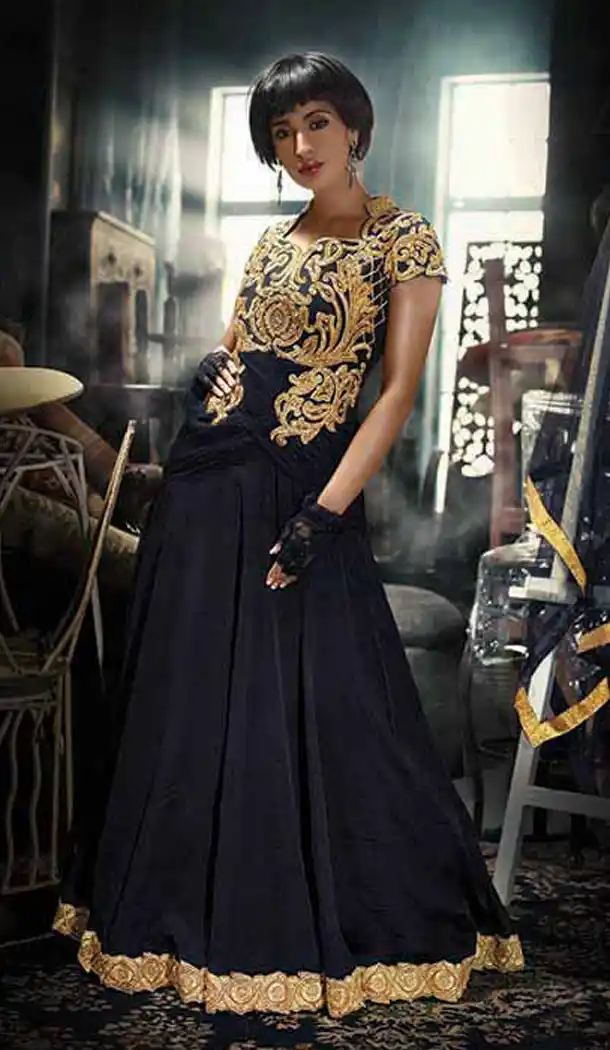Black Color with Net Fabric Party Wear Stitched Gowns  | FH379262479