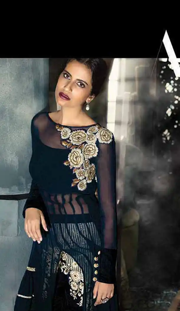 Navy Blue Color with Net Fabric Party Wear Stitched Gowns Style  | FH379262480