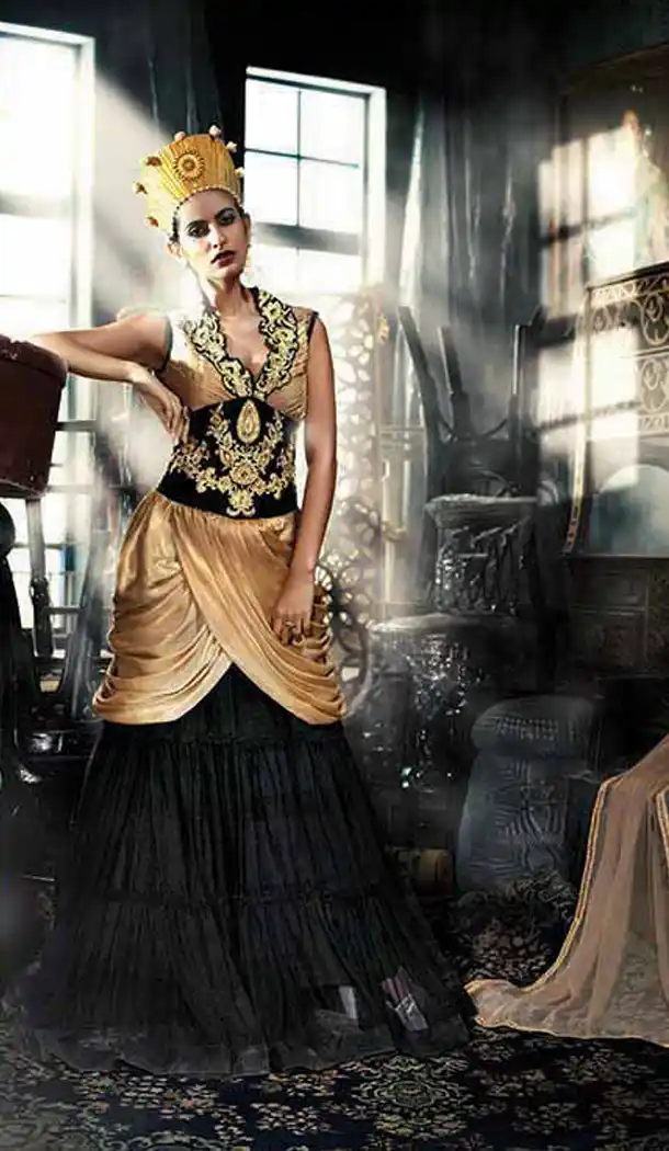 Tan Brown and Black with Georgette Fabric Party Wear Stitched Gowns  | FH379262481
