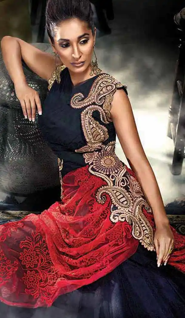 Deep Scarlet and Black with Net Party Wear Gowns  | FH379262482