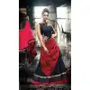 Deep Scarlet and Black with Net Party Wear Gowns  | FH379262482