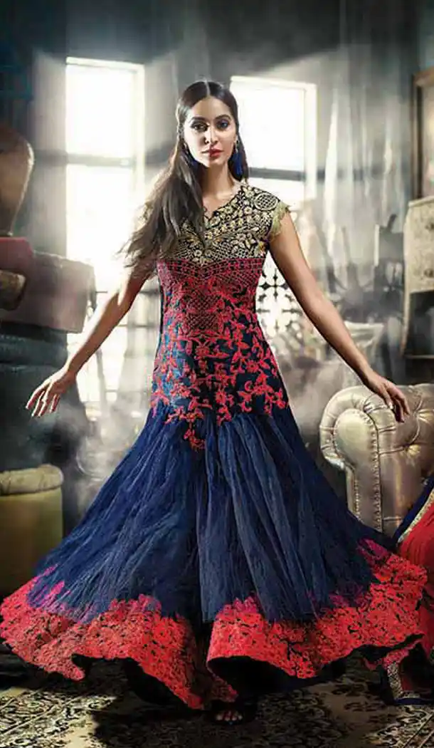 Royal Blue with Net Party Wear Stitched Gowns  | FH379262483