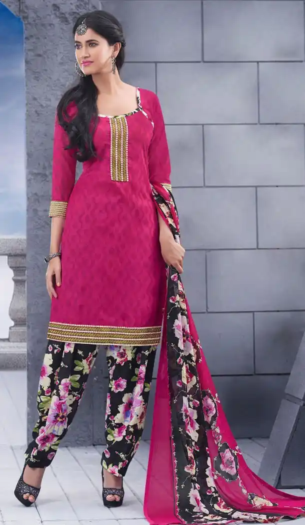 Cheap Patiala Suits Online with Cotton Jacquard and Magenta | FH379762540