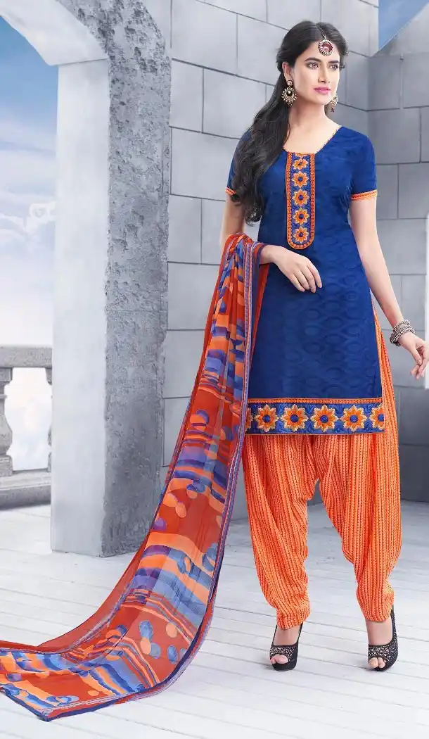 Cheap Patiala Suits Online with Cotton Jacquard and Royal Blue | FH379762541