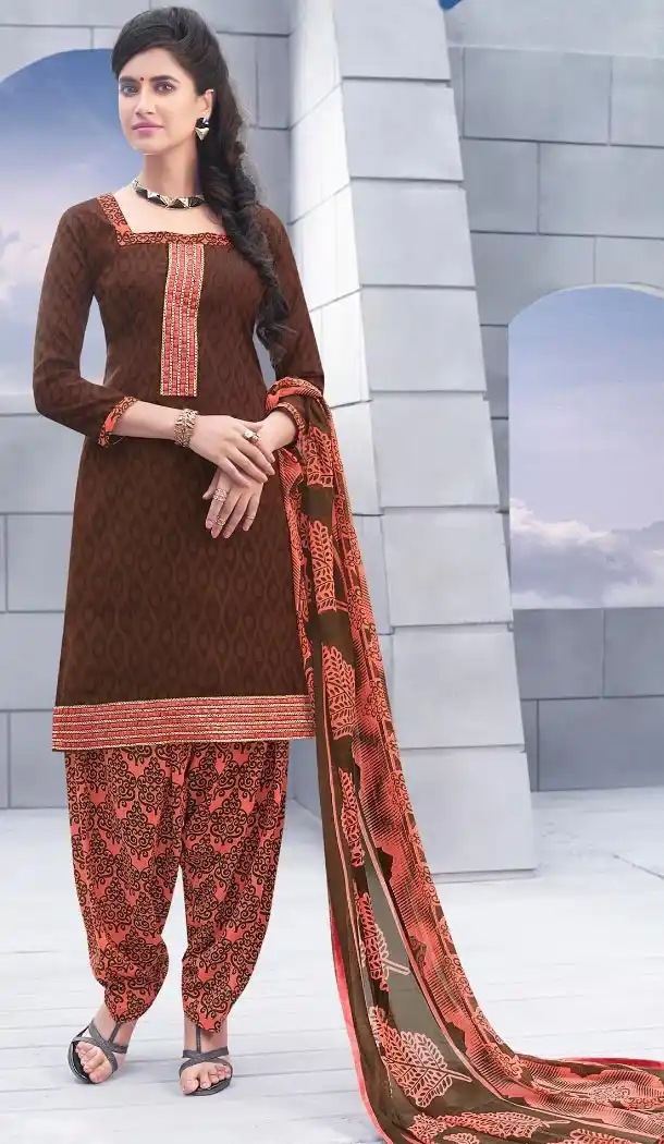 Cheap Patiala Suits Online with Cotton Jacquard and Chocolate | FH379762543