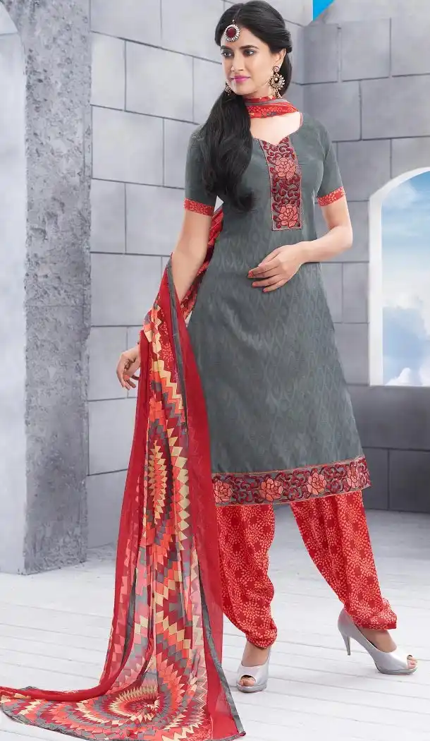 Cheap Patiala Suits Online with Cotton Jacquard and Slate Gray | FH379762544