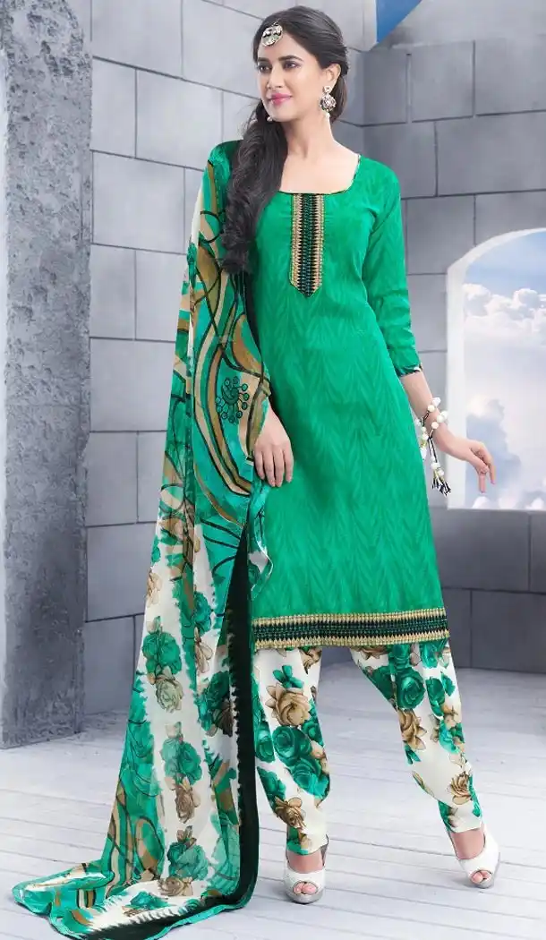 Cheap Patiala Suits Online with Cotton Jacquard and Emerald | FH379762545