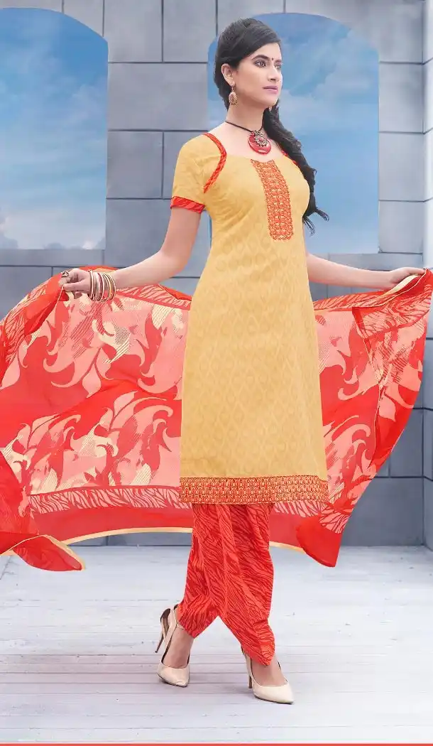 Cheap Patiala Suits Online with Cotton Jacquard and French Beige | FH379762546