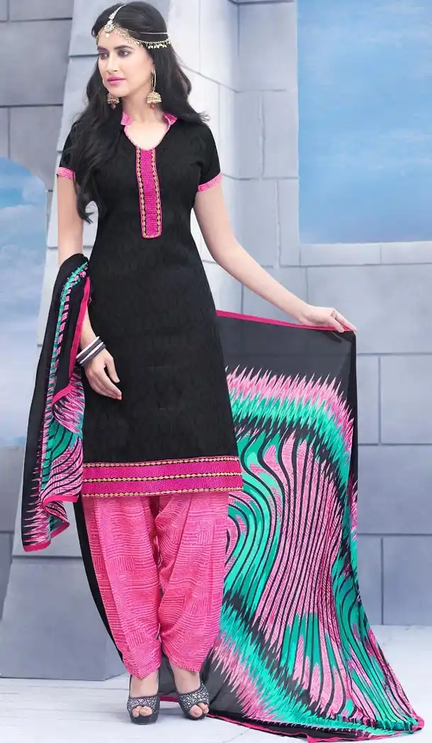 Cheap Patiala Suits Online with Cotton Jacquard and Black | FH379762547