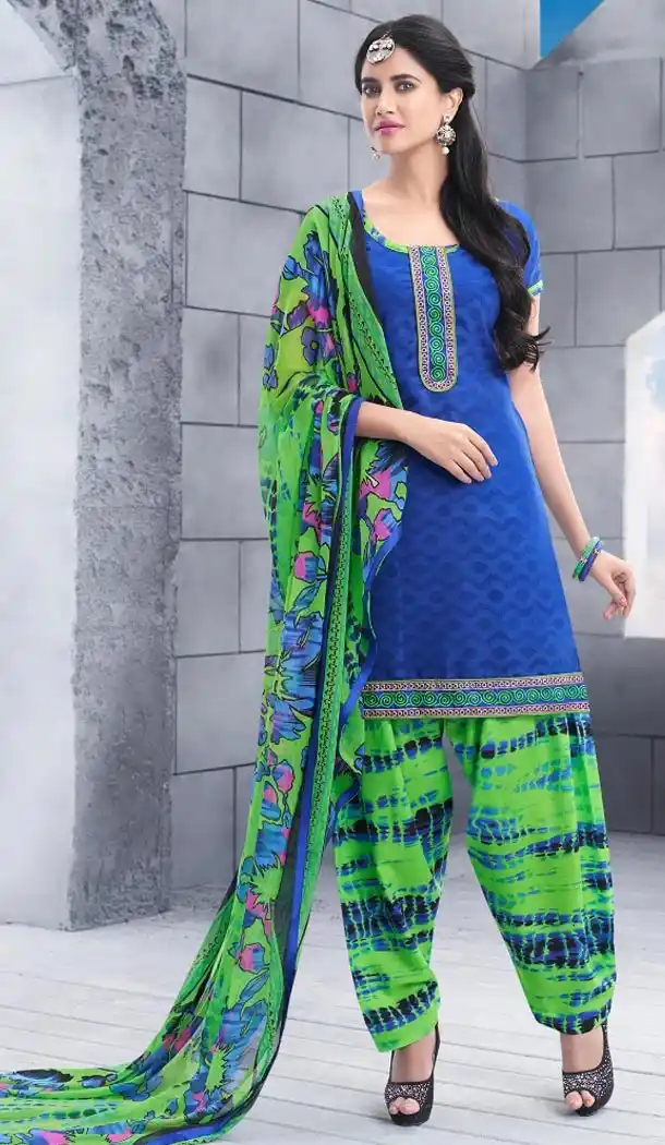 Cheap Patiala Suits Online with Cotton Jacquard and Blue | FH379762550