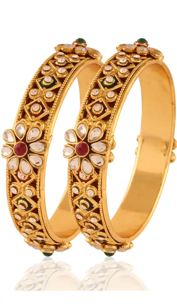 Women's Art Red, Beige and Gold Color Precious Jewellery Bangles | FH380462636